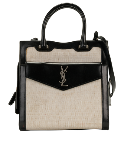 Small Uptown Tote, &pound;595, Handbags, Black/Cream, Canvas/Leather, Front view